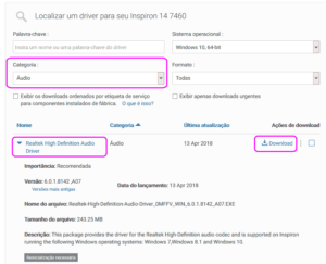 Download de drivers do Realtek Audio para Dell Inspiron 7460