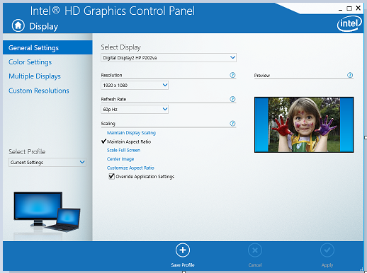 Intel Graphics Settings: maintain aspect ratio